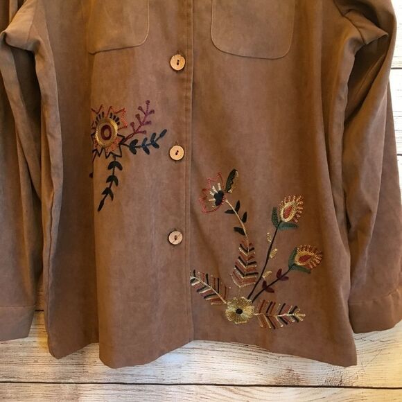 INDIGO MOON FAUX SUEDE EMBROIDERED TOP IN TAN - Picture 3 of 9